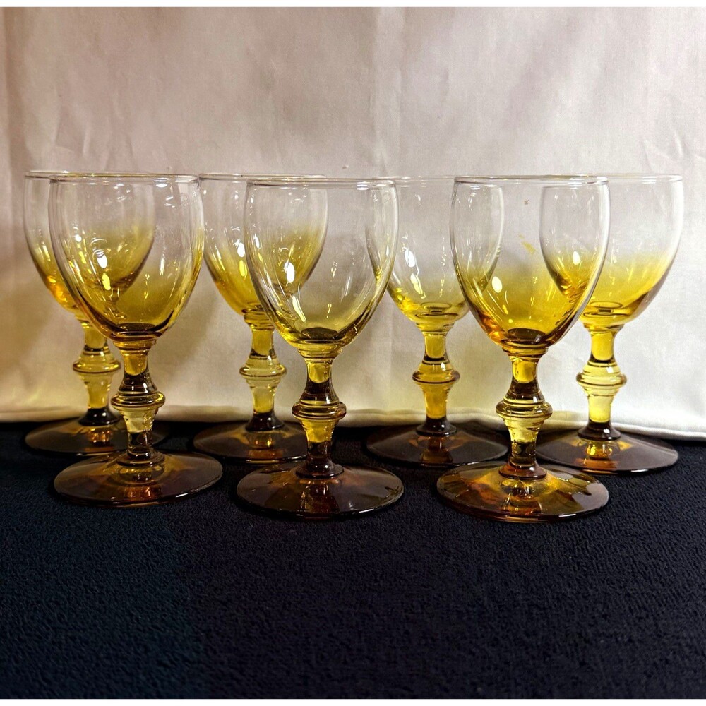 Vintage Libby Amber Ombre Wine Cordial Glasses 4.5” Stemmed Goblets lot of 7